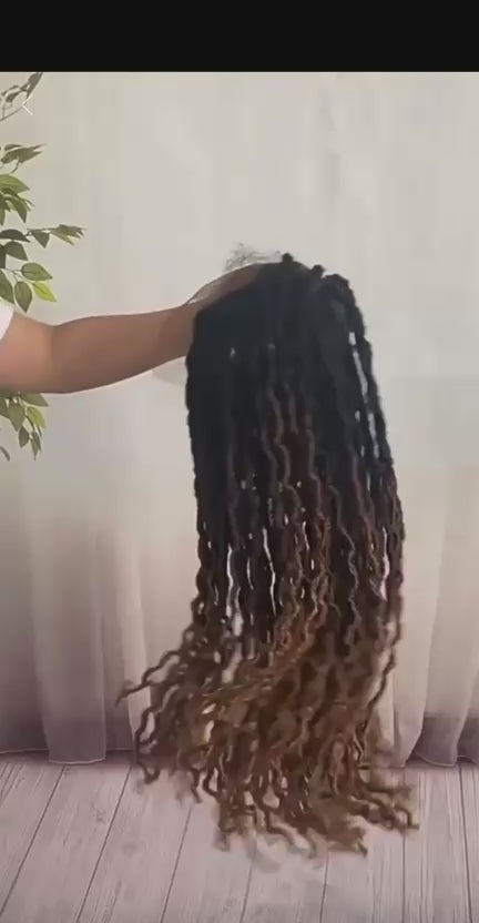 24" Ombre Faux Locs Wig | Knotless Braids with Curly Ends & Baby Hair