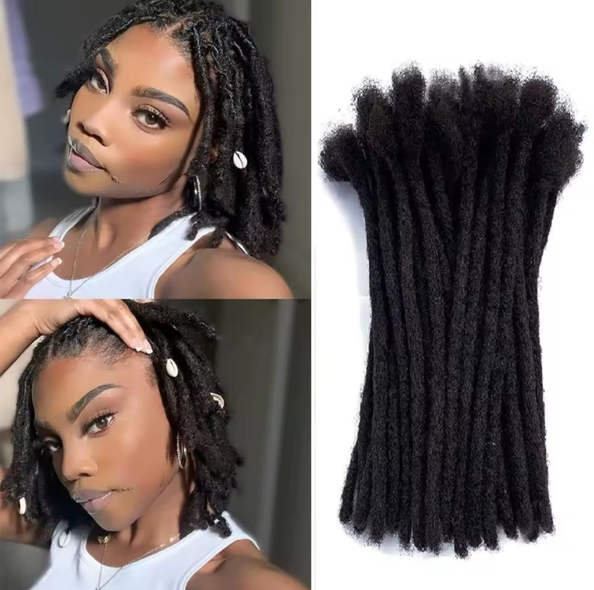 100% Human hair loc extensions | 0.8 cm Diameter | Handmade Crochet needle | Permanent locs