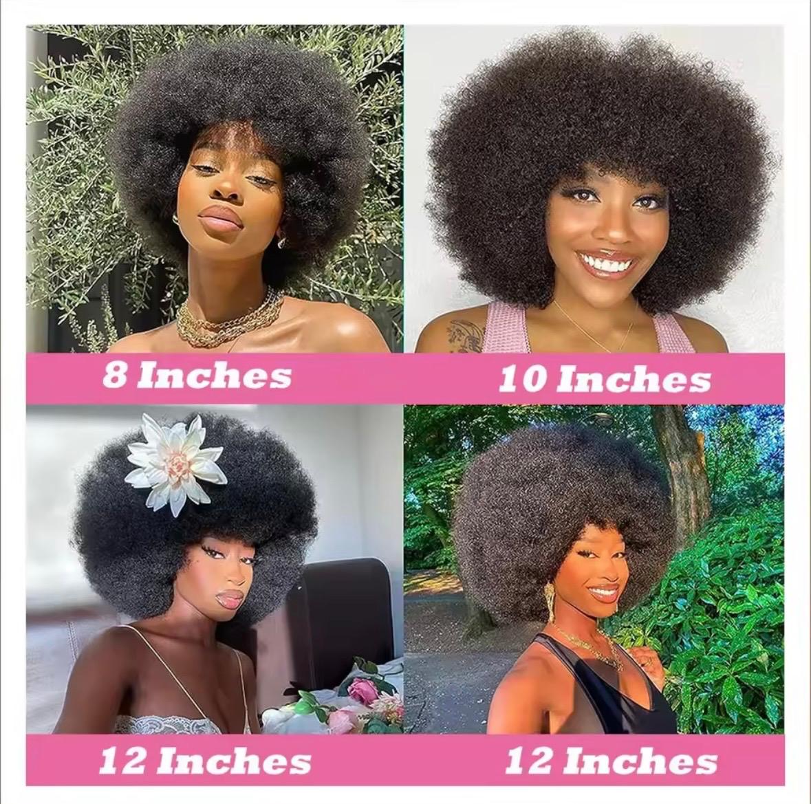 100% human hair|Fluffy Afro Kinky Curly Wig with Bangs