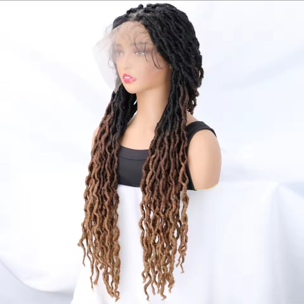 24" Ombre Faux Locs Wig | Knotless Braids with Curly Ends & Baby Hair