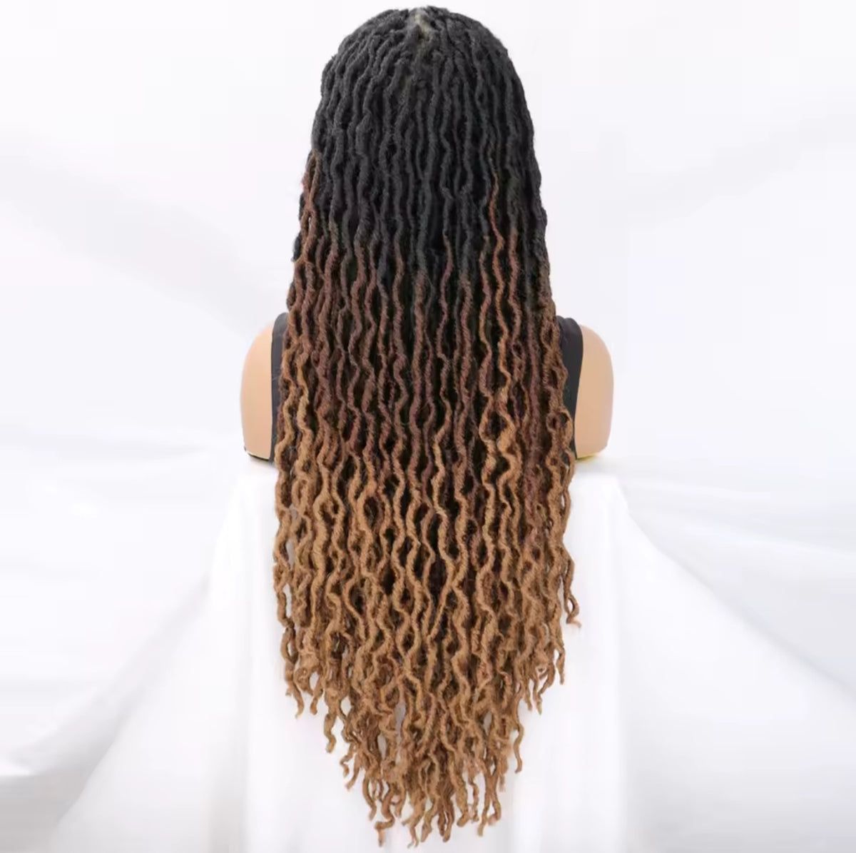 24" Ombre Faux Locs Wig | Knotless Braids with Curly Ends & Baby Hair