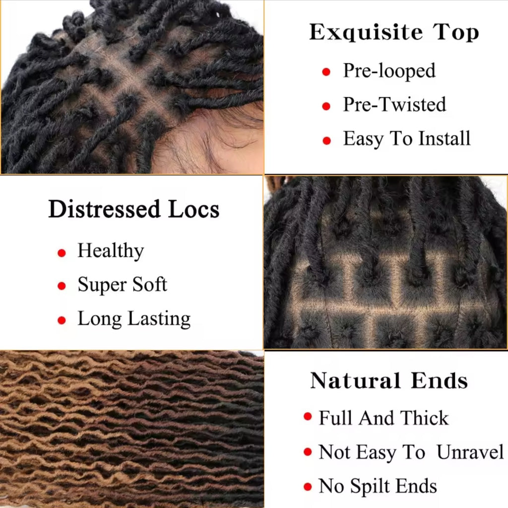 24" Ombre Faux Locs Wig | Knotless Braids with Curly Ends & Baby Hair