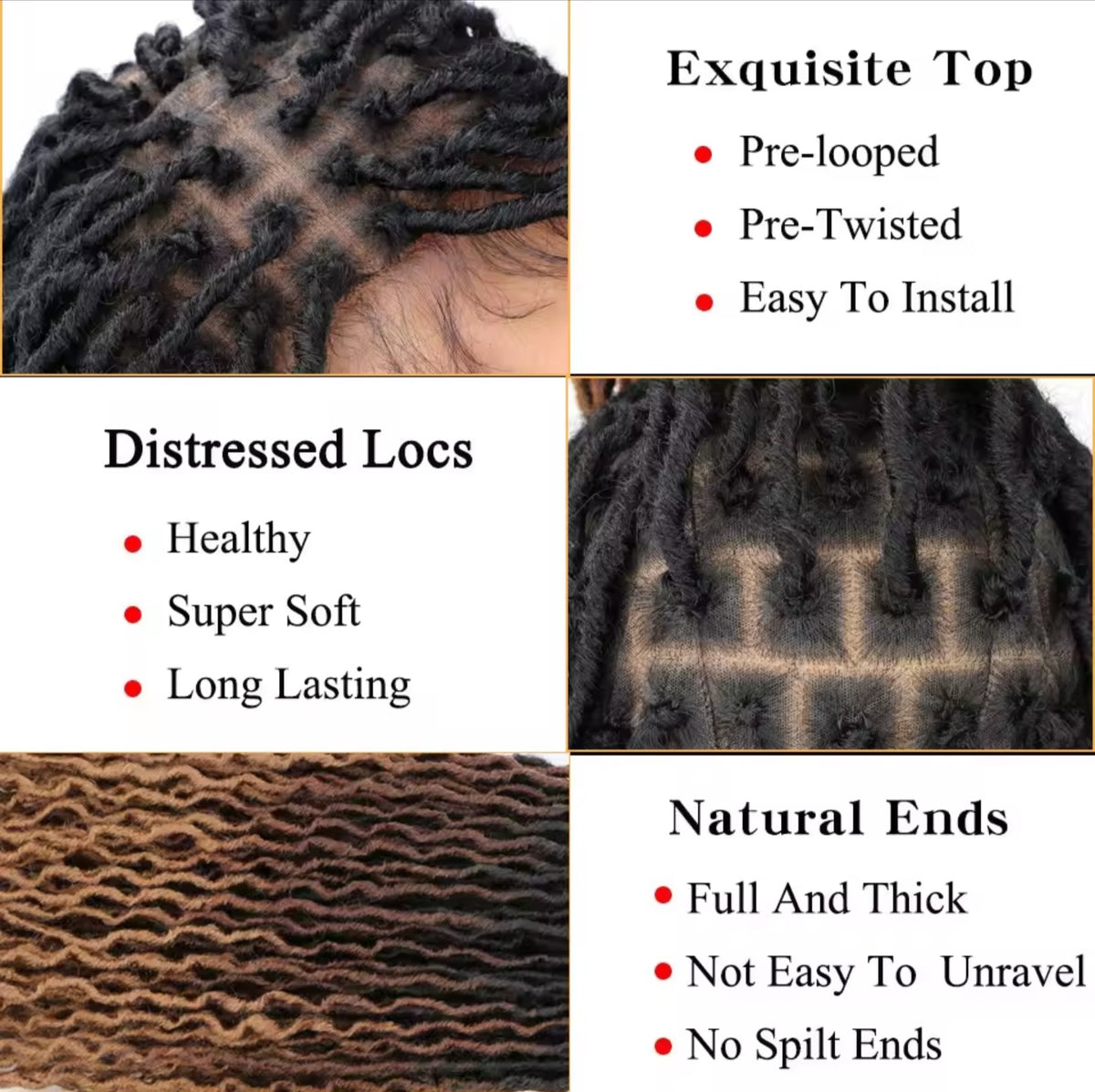 24" Ombre Faux Locs Wig | Knotless Braids with Curly Ends & Baby Hair