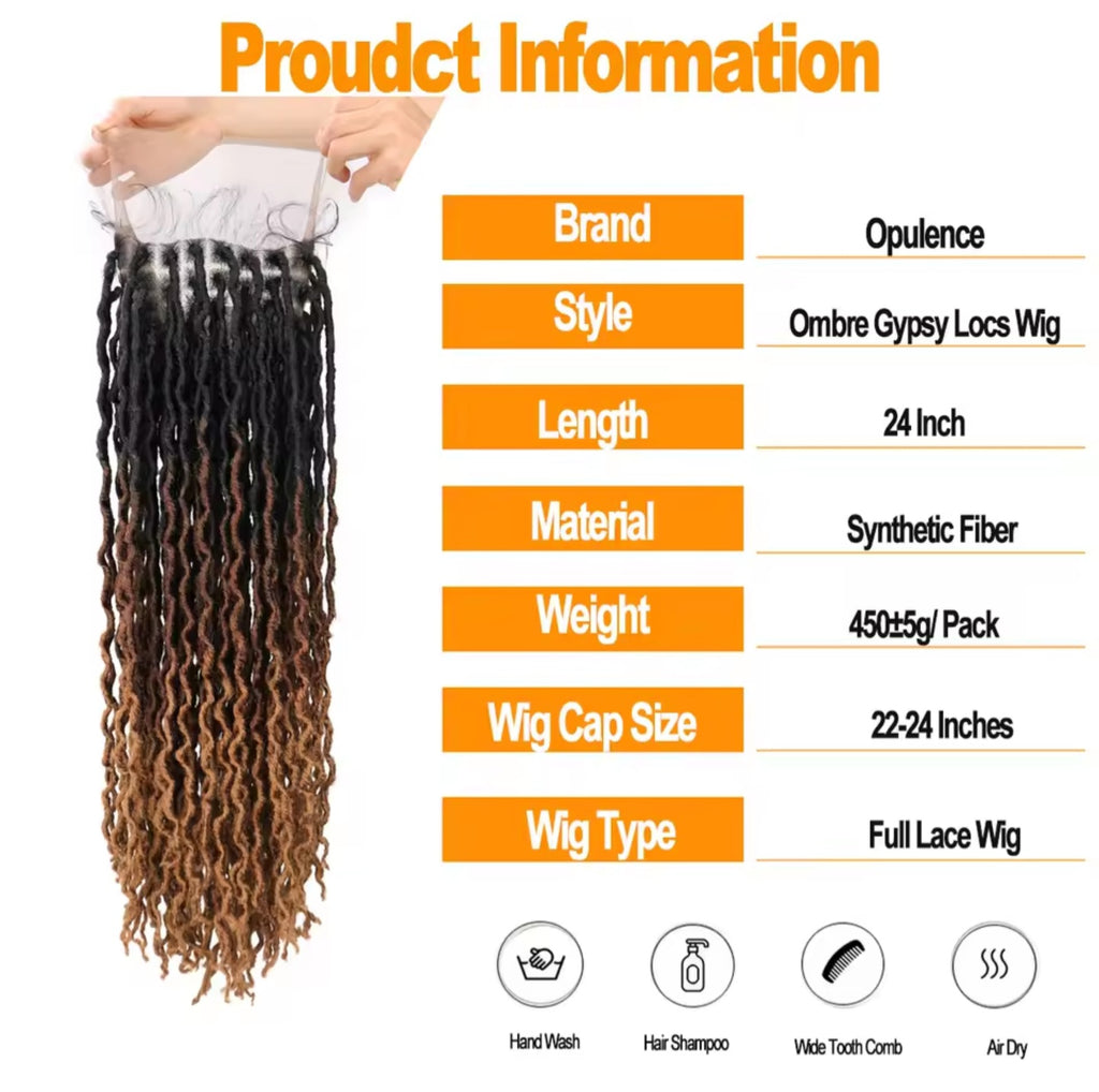 24" Ombre Faux Locs Wig | Knotless Braids with Curly Ends & Baby Hair
