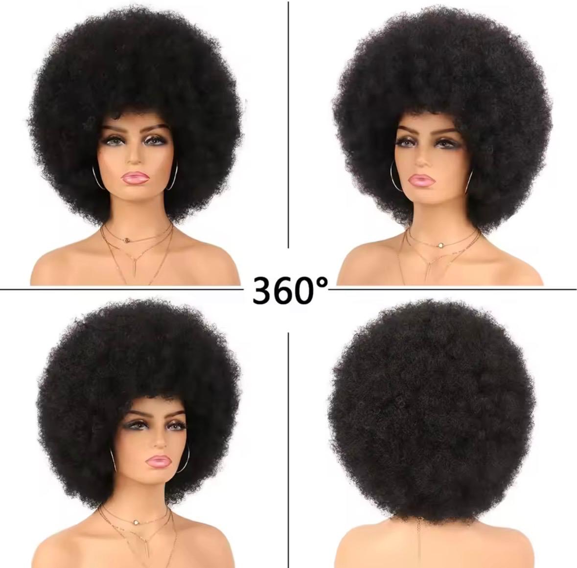 100% human hair|Fluffy Afro Kinky Curly Wig with Bangs