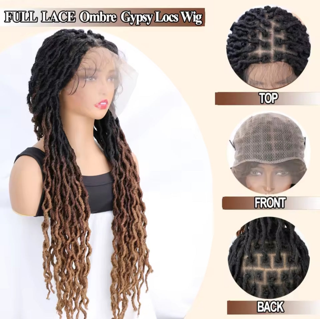 24" Ombre Faux Locs Wig | Knotless Braids with Curly Ends & Baby Hair