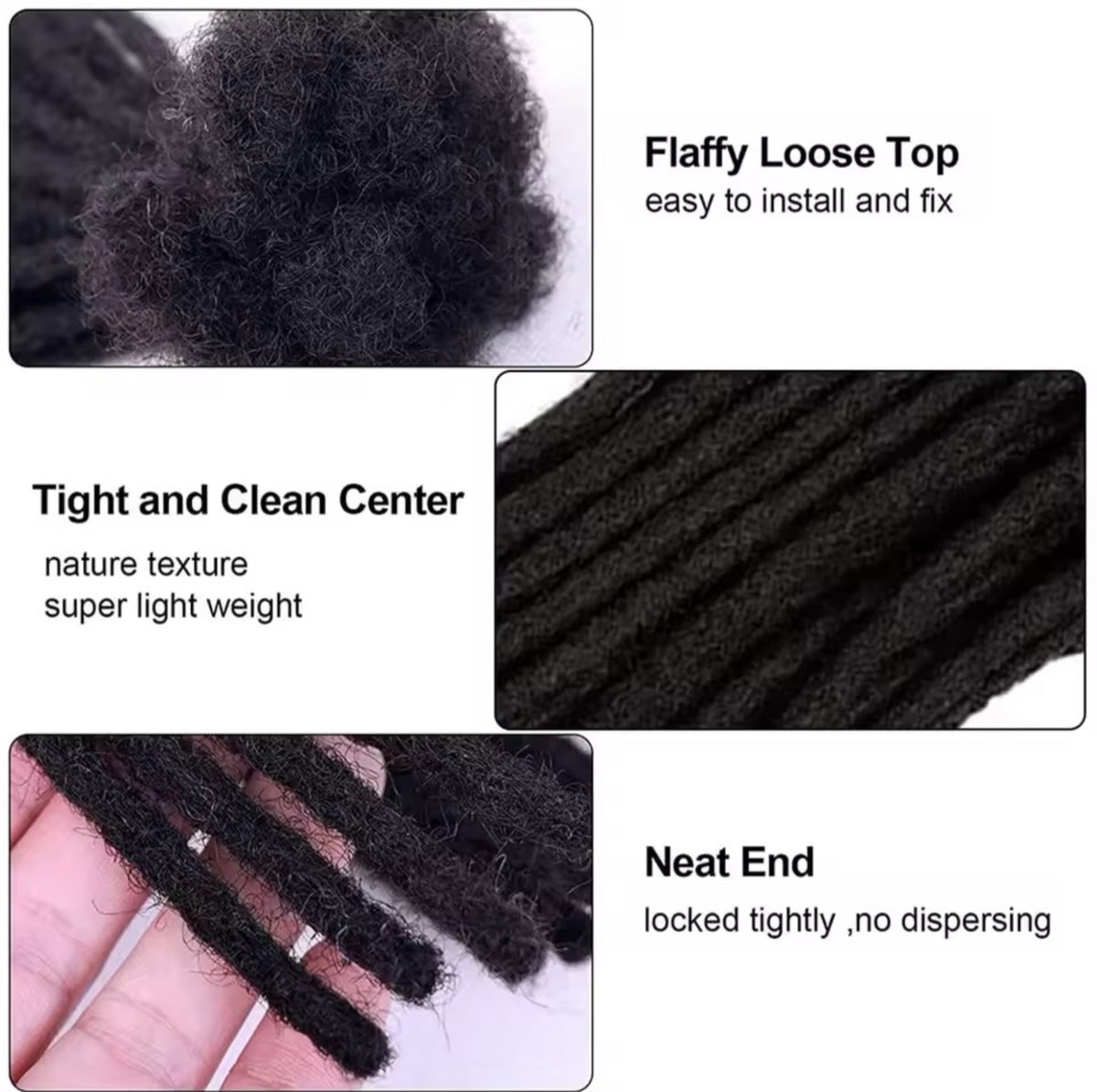 100% Human hair loc extensions | 0.8 cm Diameter | Handmade Crochet needle | Permanent locs
